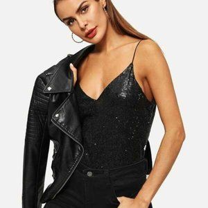 FERNANDO STYLE Paillette Sequin Black Tank Top